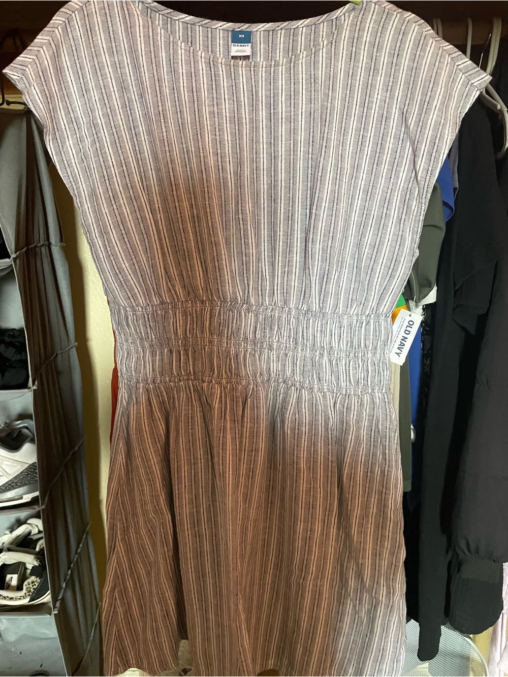 Old Navy Women's Blue and White Striped Smocked-Waist Dress